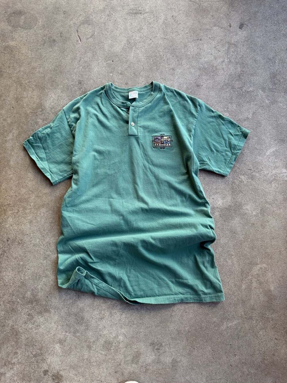 Vintage Desert Heat Arizona Embroidered Lizard Henley Shirt Size Large